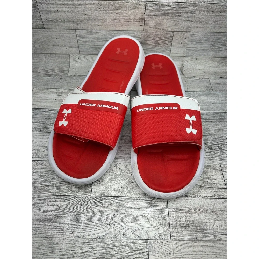 Under Armour Ignite V Men Red White Slides Sandals 3000040-101 Size 12
